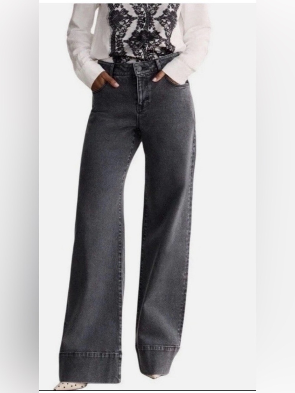 CAbi High-Rise Wide-Leg Jeans — Charcoal Lenox jeans